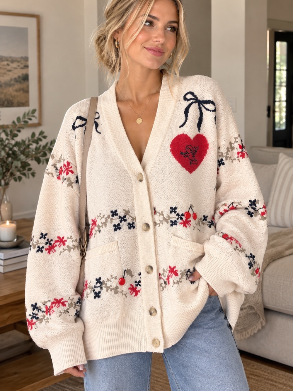 Anthropologie Maeve Love Struck Oversized Cardigan